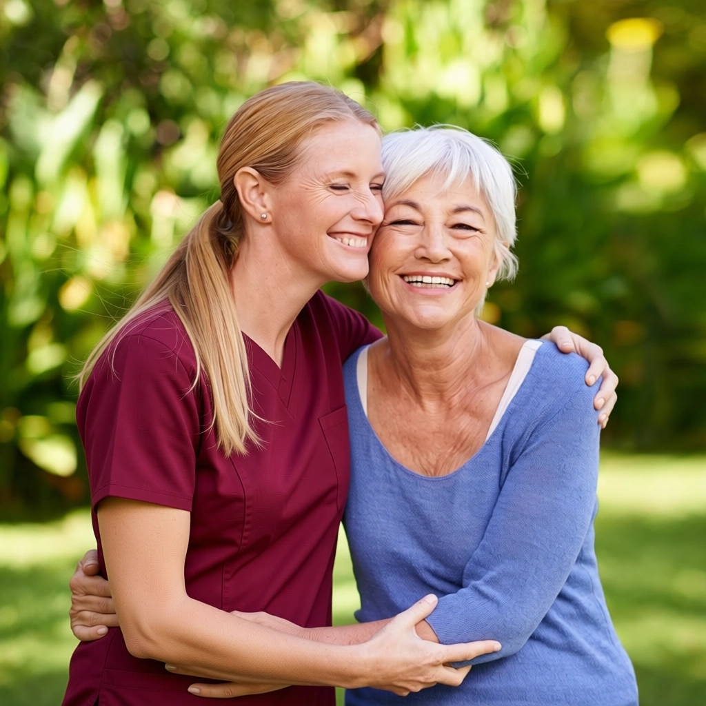 respite care Plano, TX elderly woman and female caretaker side by side